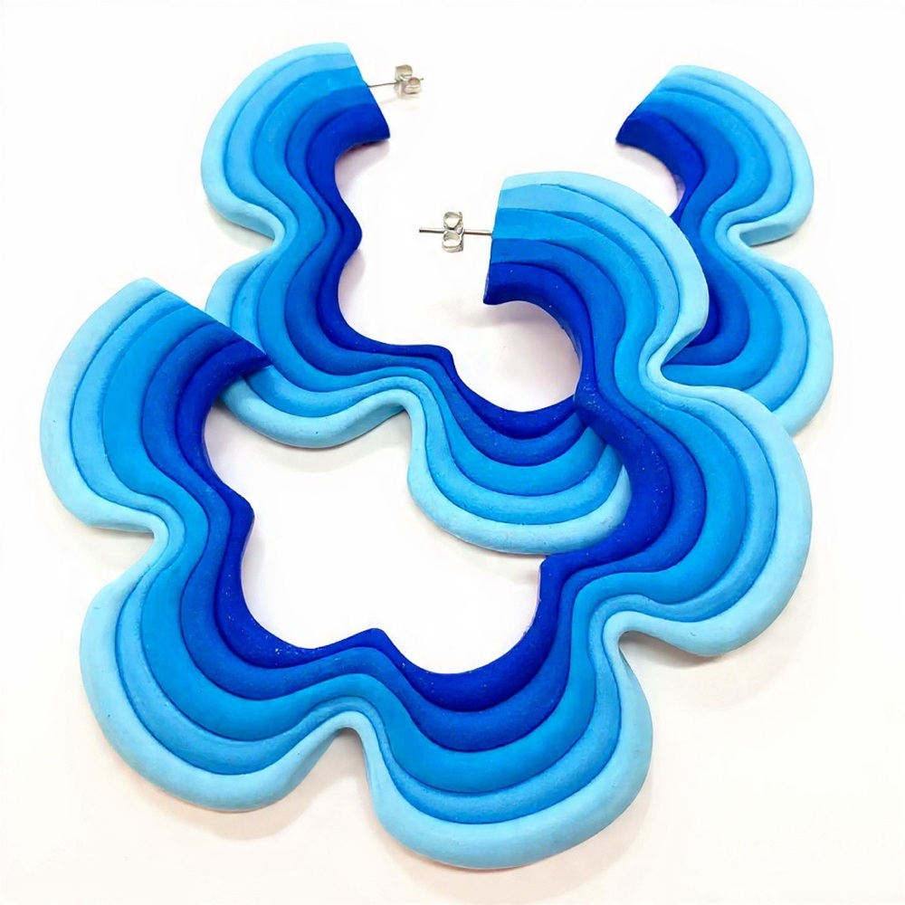 Blue Flower Stud Hoop - Handmade Earrings